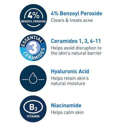 Acne Foaming Cream Cleanser with 4% Benzoyl Peroxide – Gentle Daily Face Wash