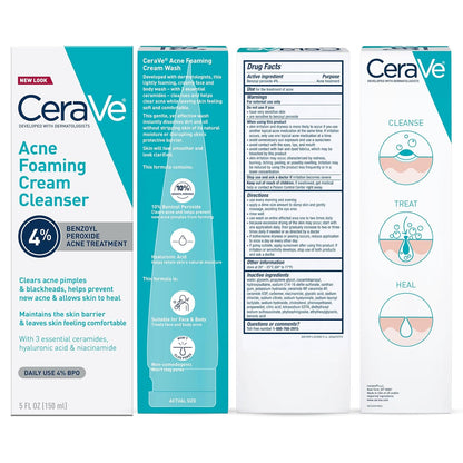 Acne Foaming Cream Cleanser with 4% Benzoyl Peroxide – Gentle Daily Face Wash